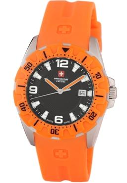 Swiss Military Calibre Mens 06-4M1-04-007.79 Marine Textured Black Dial Orange Rubber Date Watch